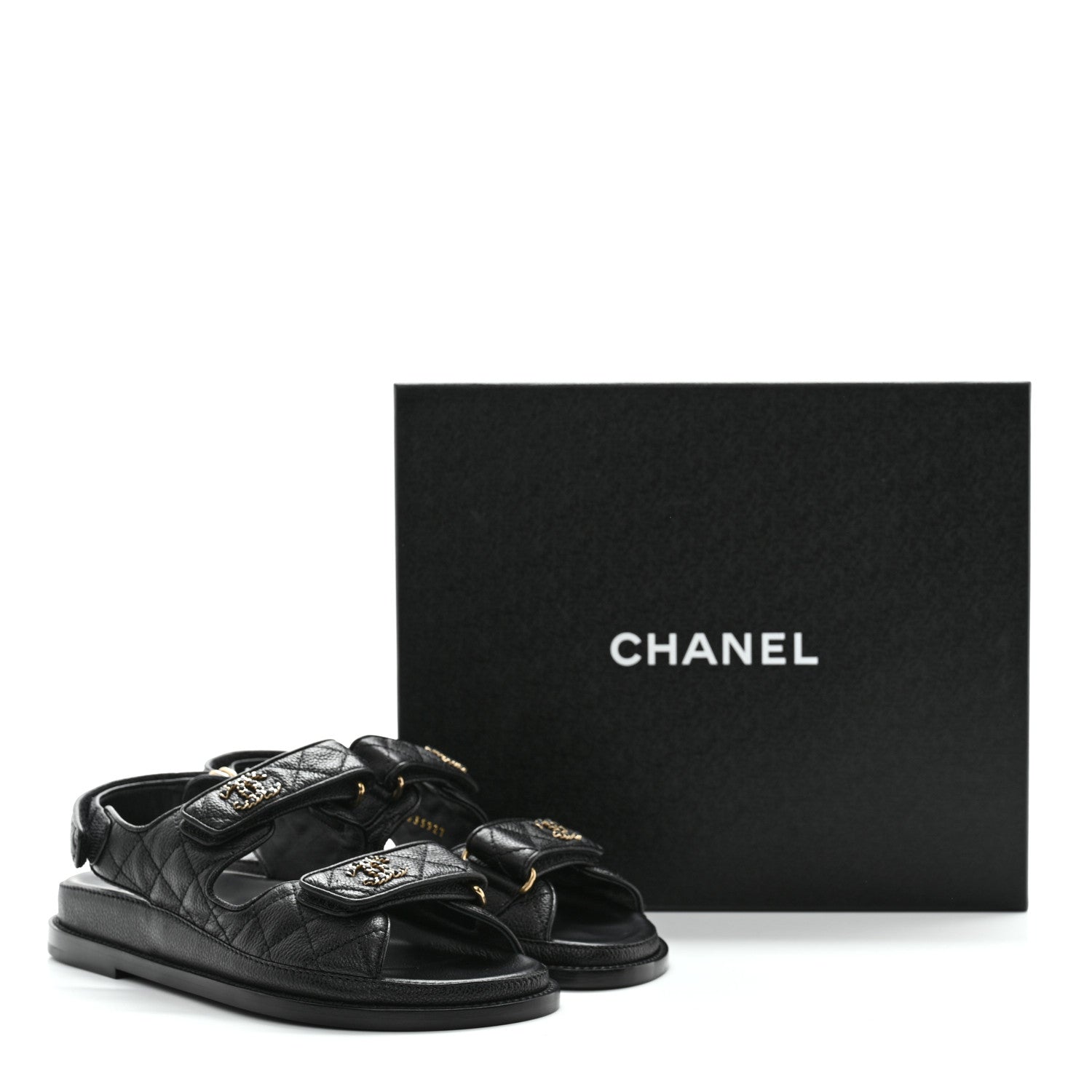 Chanel Grained Calfskin Velcro Dad Sandals 37 Black 9 of 9