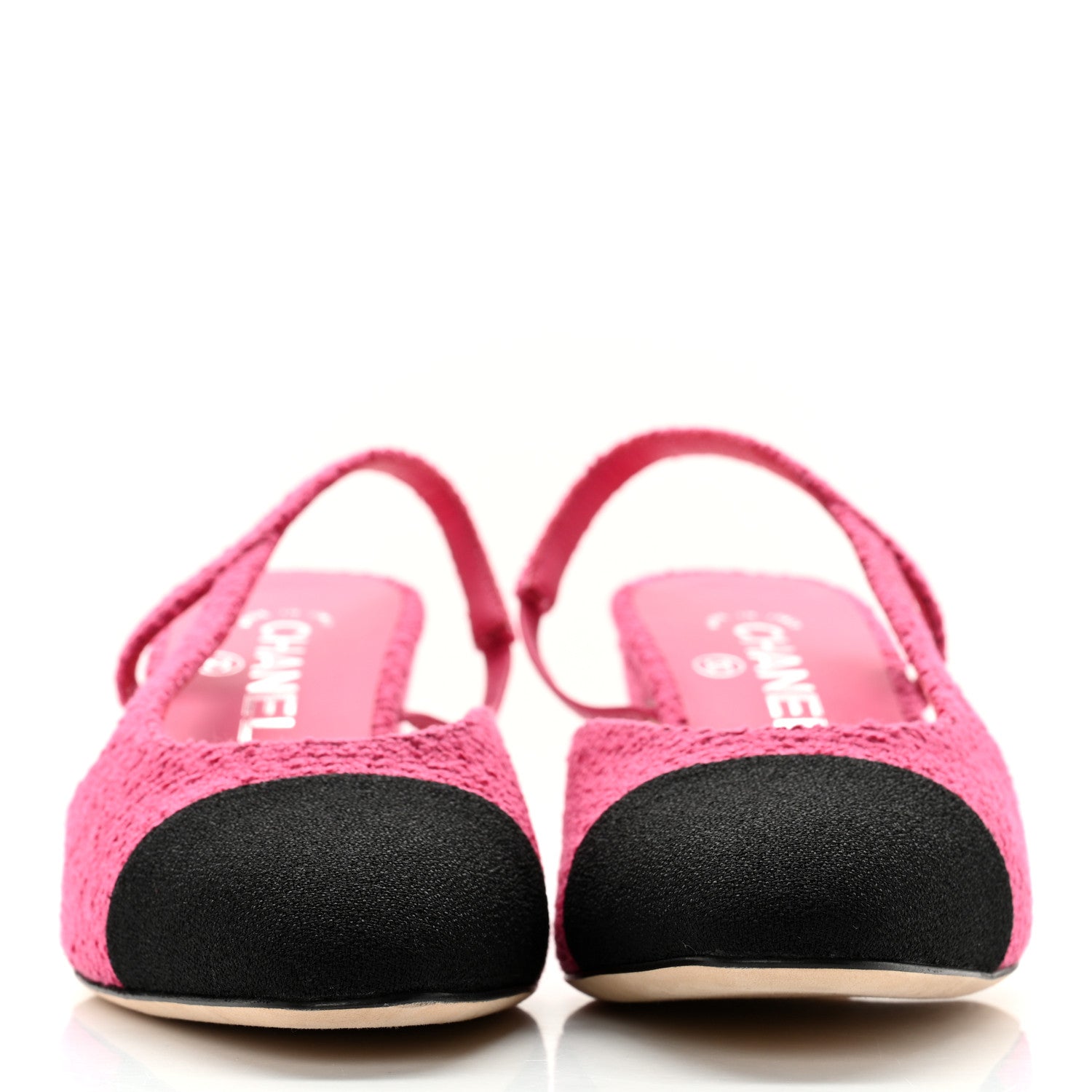 Chanel Tweed Grosgrain Cap Toe CC Slingback Pumps 37.5 Pink Black 2 of 10