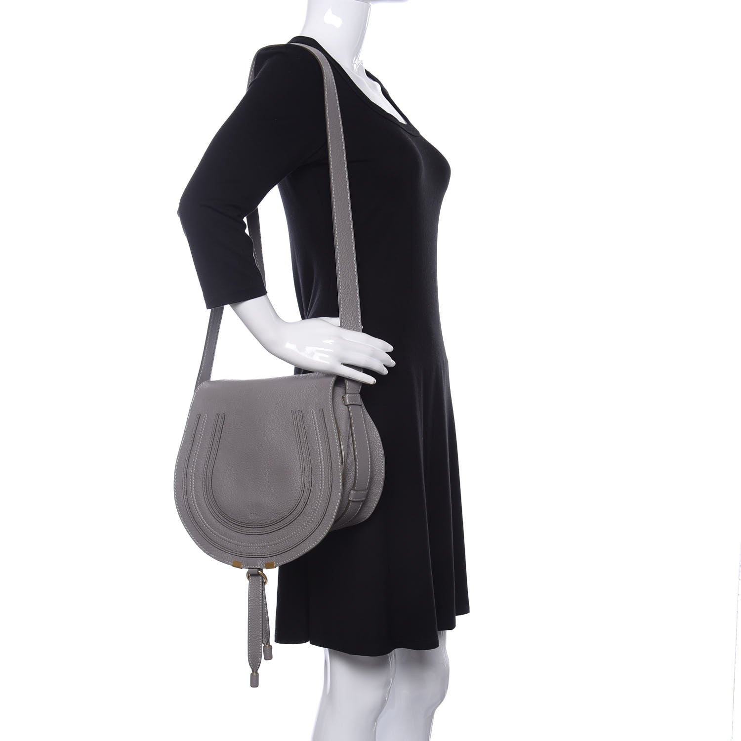 Chloe Calfskin Medium Marcie Round Crossbody Bag Cashmere Grey 2 of 15