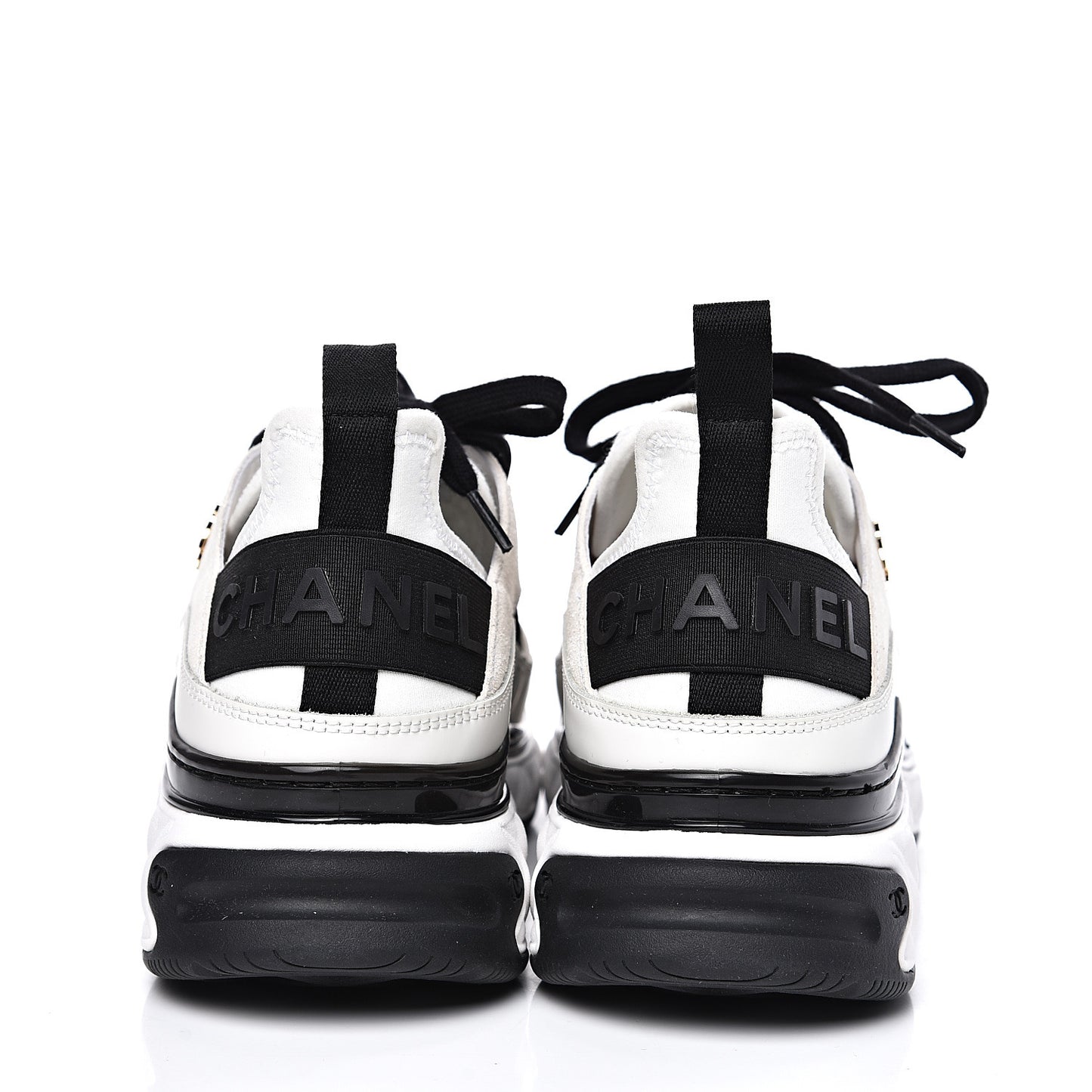 Fabric Calfskin Suede CC Sneakers 37.5 White Black