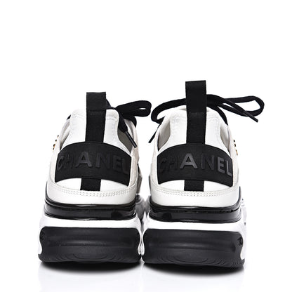 Chanel Fabric Calfskin Suede CC Sneakers 37.5 White Black 5 of 10