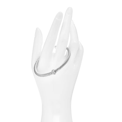 David Yurman Sterling Silver 18K White Gold Diamond 5mm Cable Classics Station Bracelet 2 of 4
