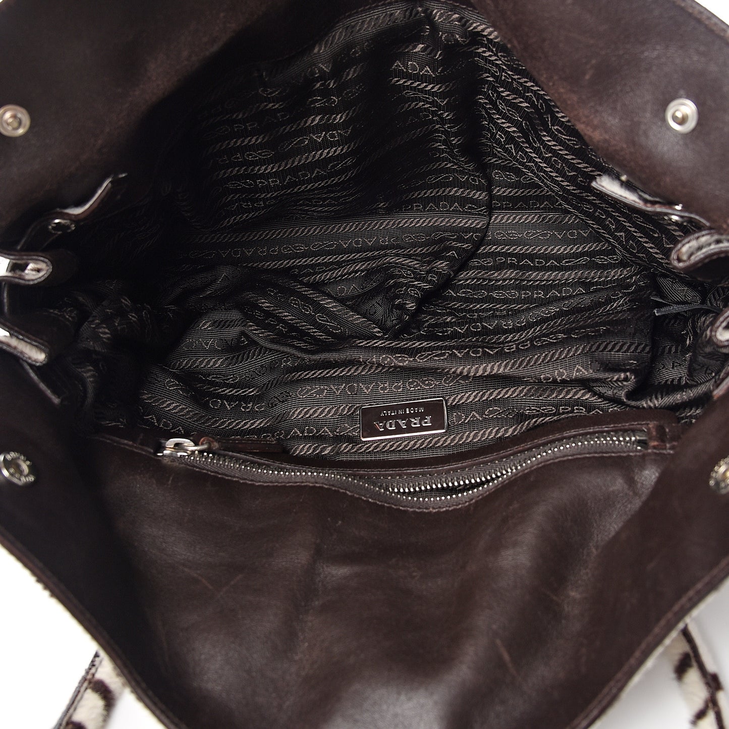 Calf Hair Zebra Print Easy Foldover Pushlock Satchel White Moro