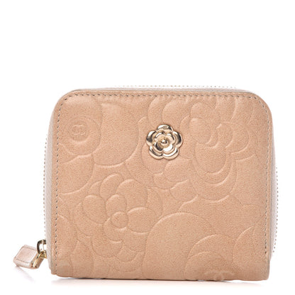 Chanel Lambskin Camellia Embossed Zip Around Card Holder Light Beige 8 of 10