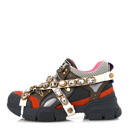 Gucci X SEGA Mesh Canvas Calfskin Removable Crystals Womens Flashtrek Sneakers 37 White Box Pink Ardesia Loess 1 of 11