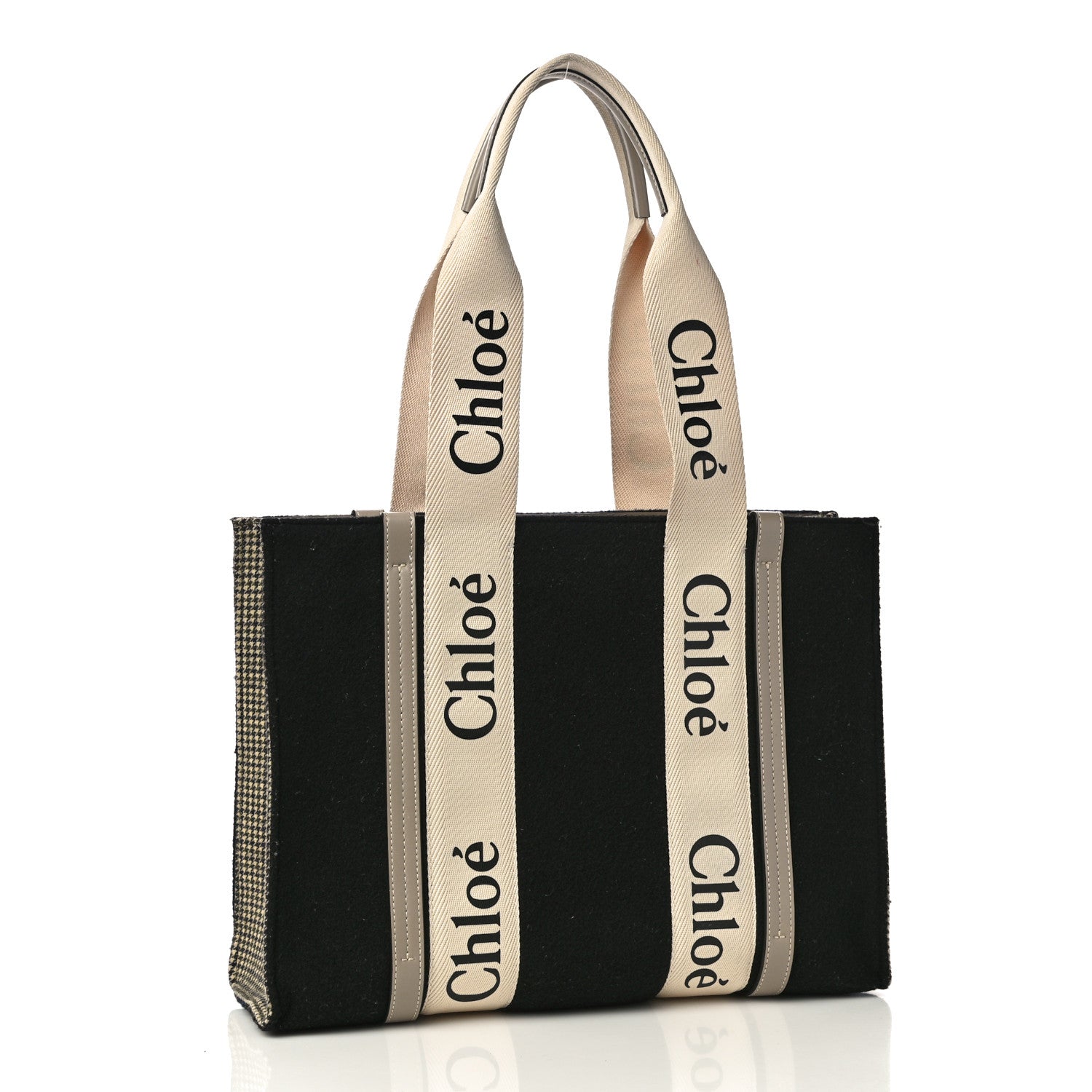 Chloe Felt Calfskin Medium Woody Ribbon Tote Navy 3 of 12
