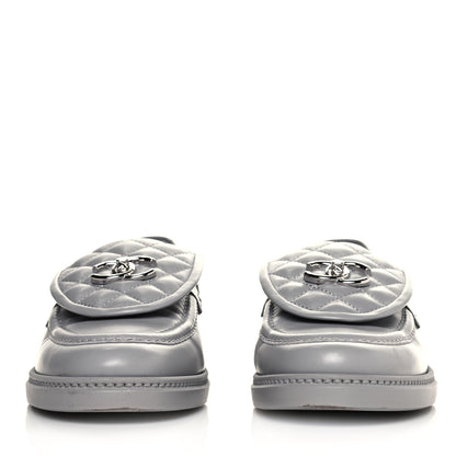 Chanel Lambskin Quilted CC Turnlock Loafers 41 Grey 2 of 8