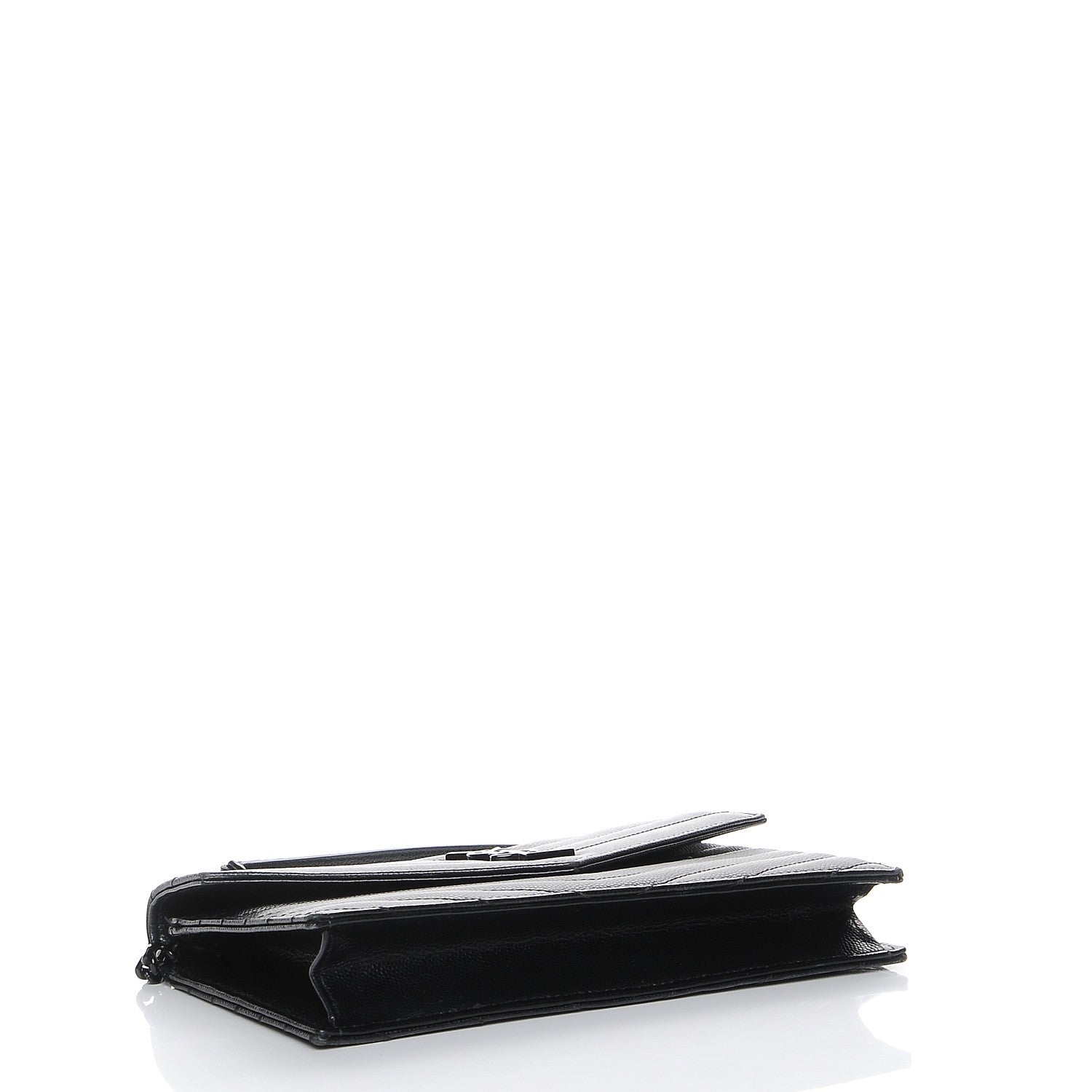 Saint Laurent Grain De Poudre Matelasse Chevron Monogram Envelope Chain Wallet Black 4 of 9