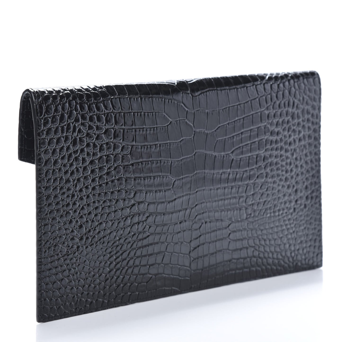 Calfskin Crocodile Embossed Uptown Monogram Clutch Black