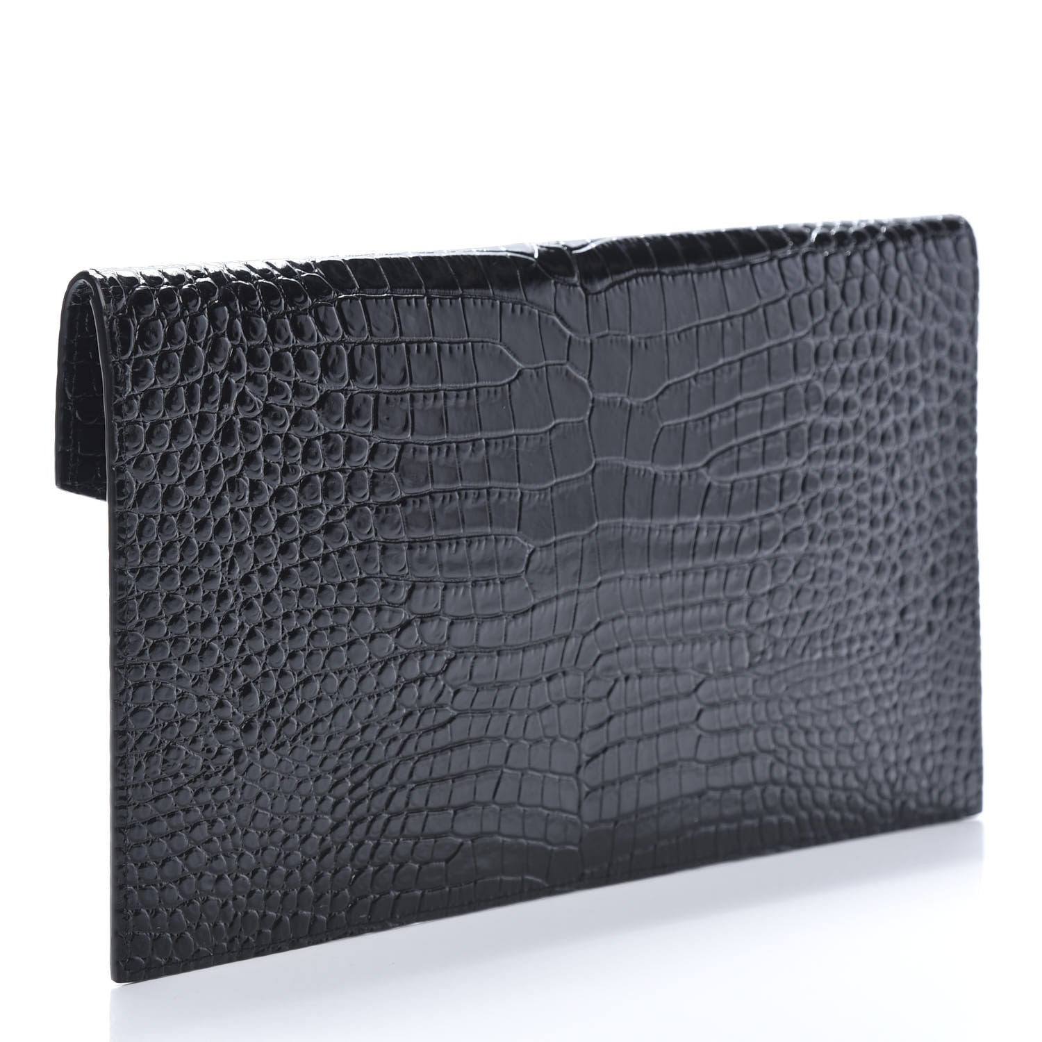 Saint Laurent Calfskin Crocodile Embossed Uptown Monogram Clutch Black 3 of 8