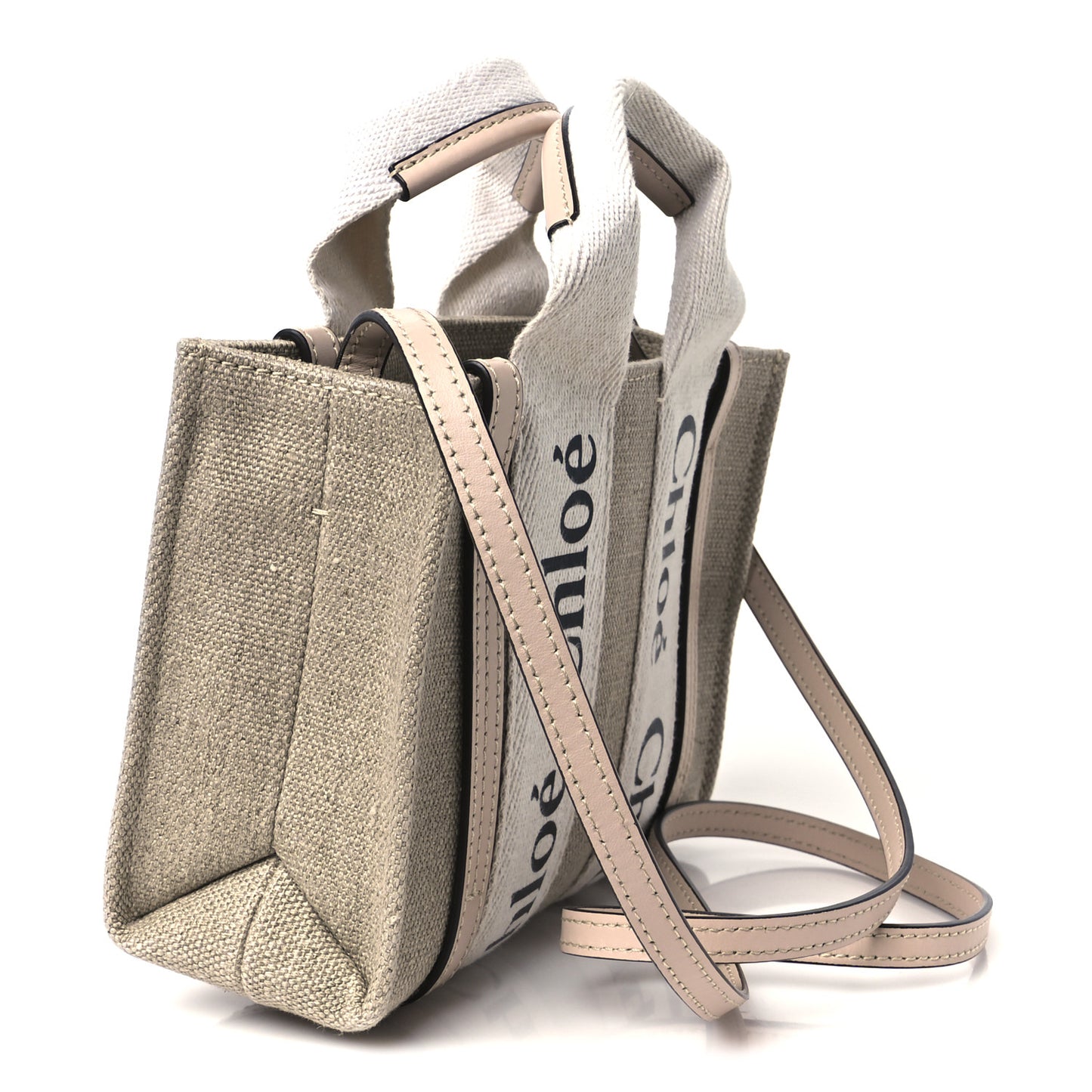 Linen Calfskin Mini Woody Ribbon Tote Cement Pink