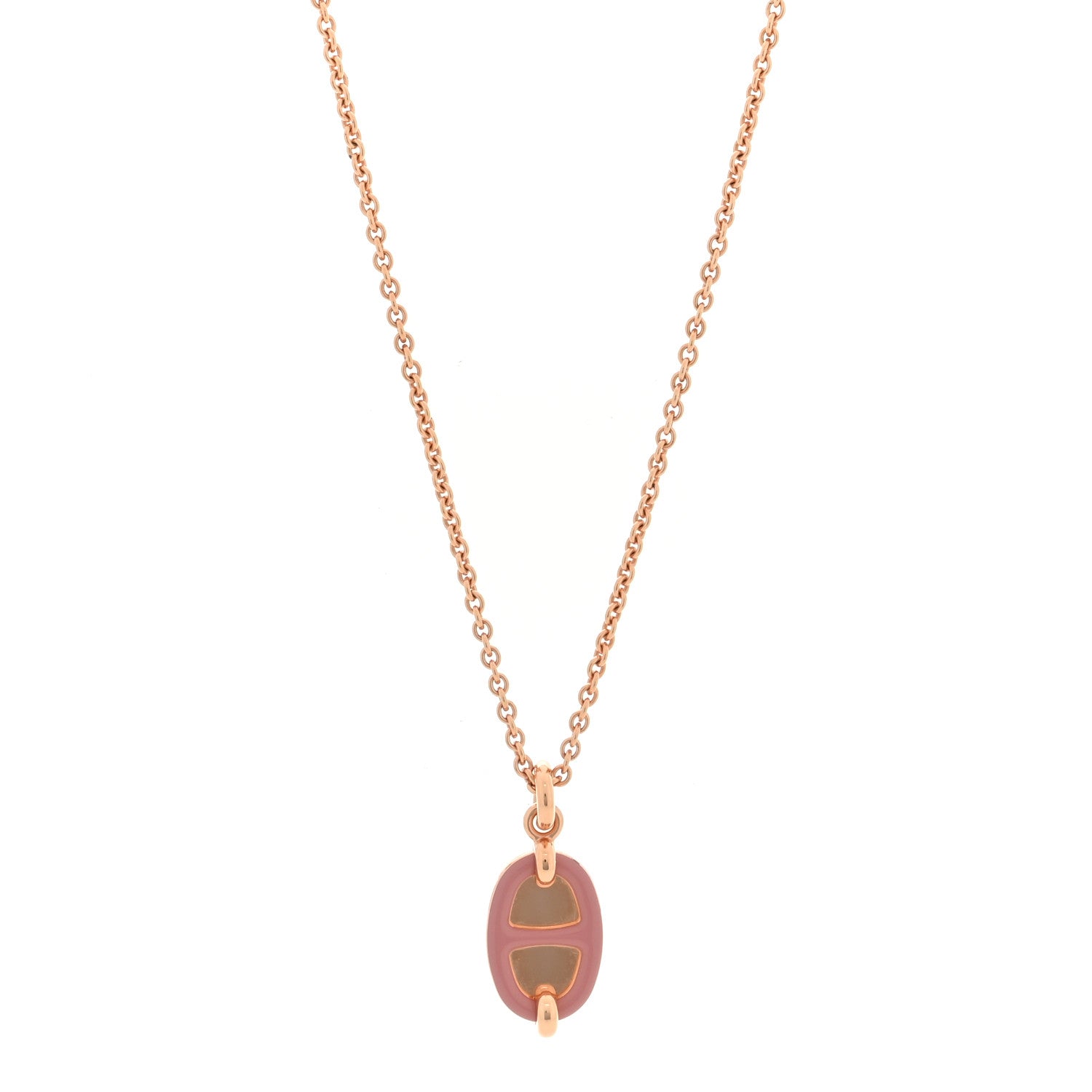 Hermes Metal Enamel Mini Maillon Pendant Necklace Rose Beaute 1 of 6