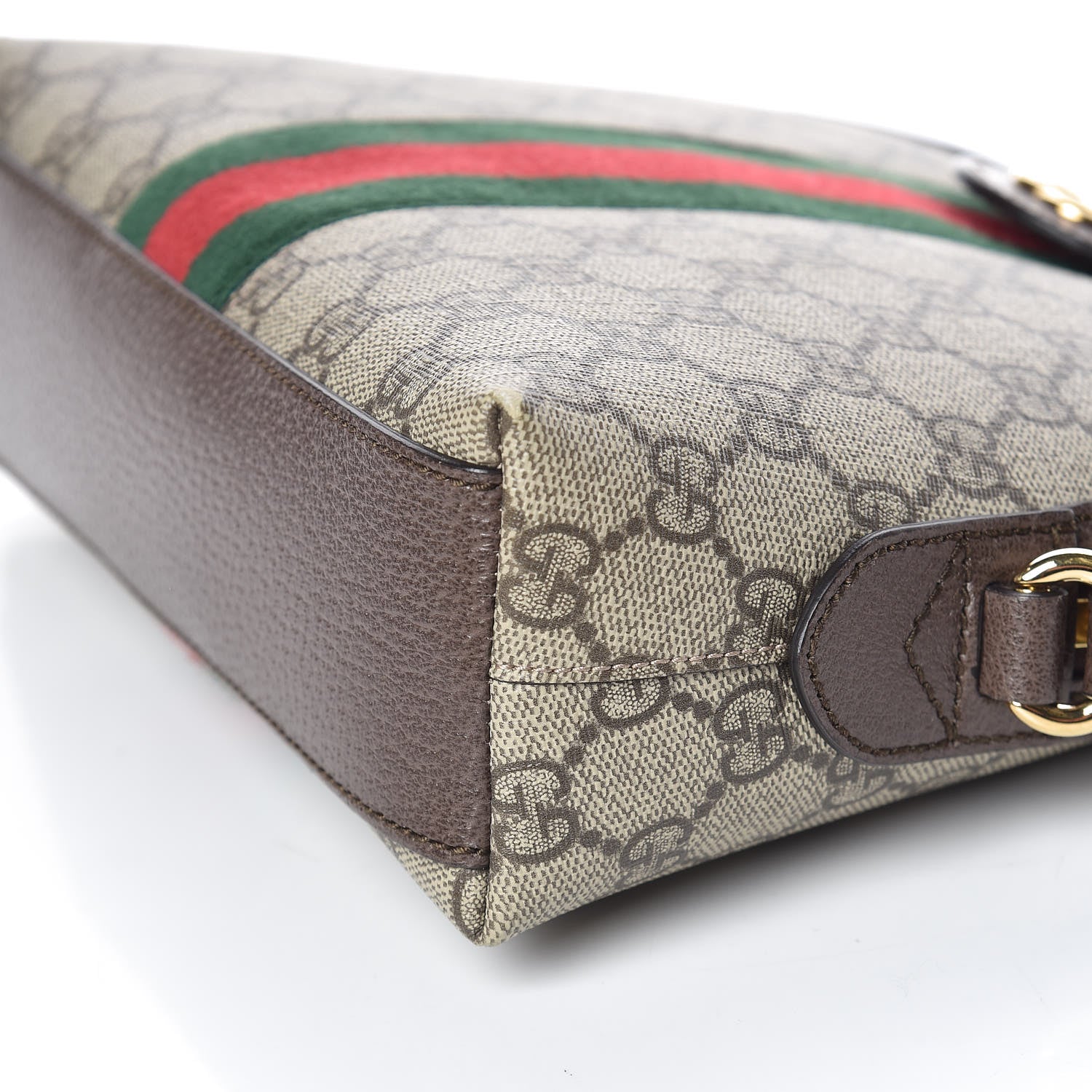 Gucci GG Supreme Monogram Textured Dollar Calfskin Web Small Ophidia Dome Shoulder Bag Beige Ebony New Acero 9 of 14