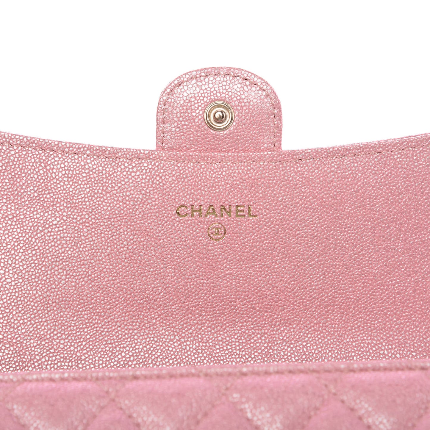 Iridescent Caviar Quilted Medium Flap Wallet Rose Pink