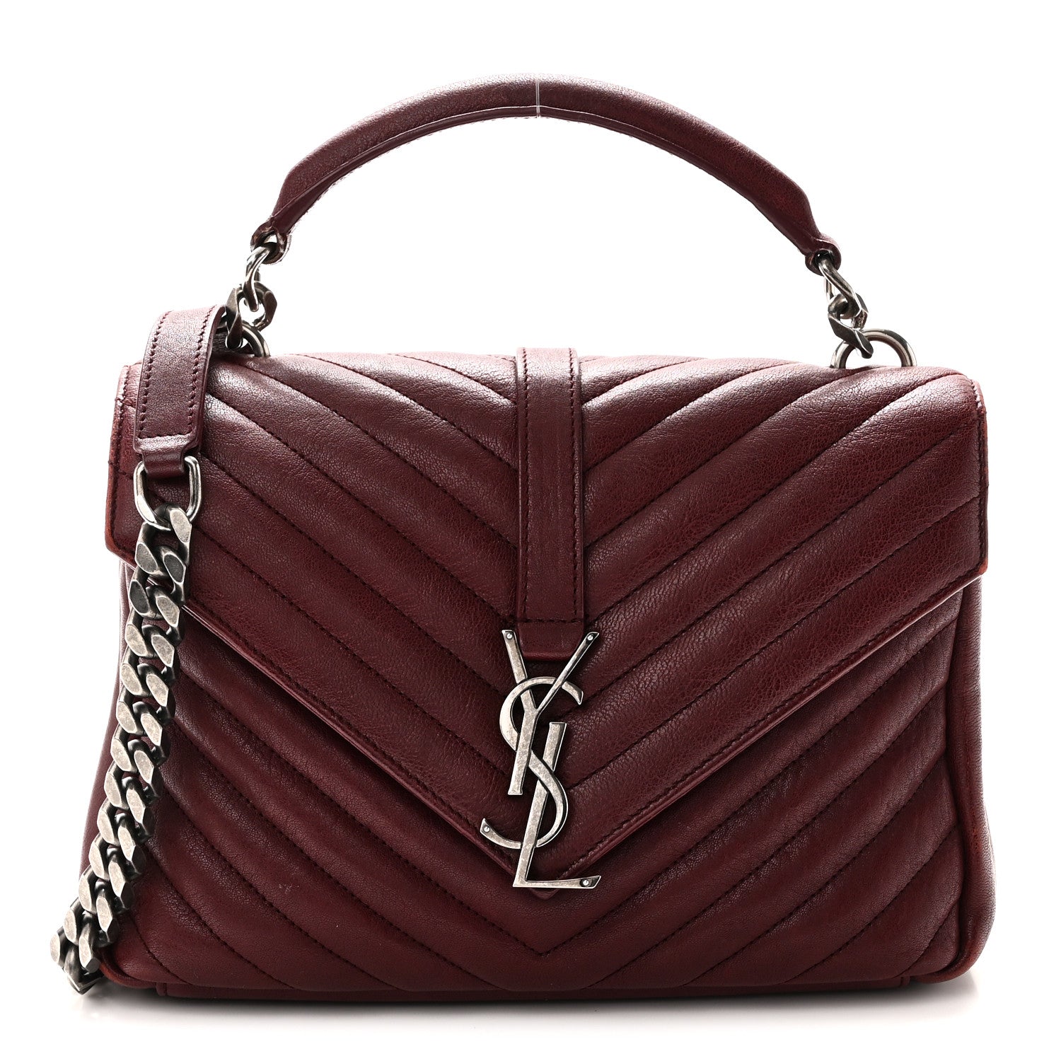 Saint Laurent Sheepskin Matelasse Chevron Monogram Medium College Bag Rouge Legion 1 of 12