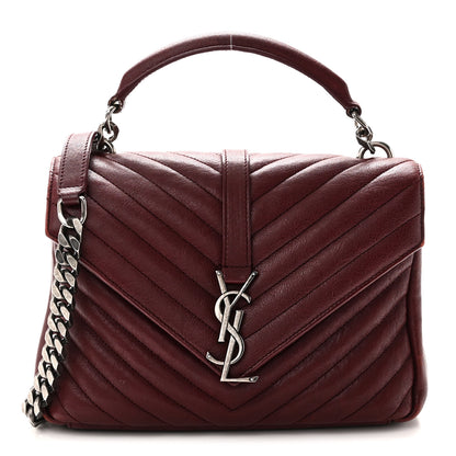 Saint Laurent Sheepskin Matelasse Chevron Monogram Medium College Bag Rouge Legion 1 of 12