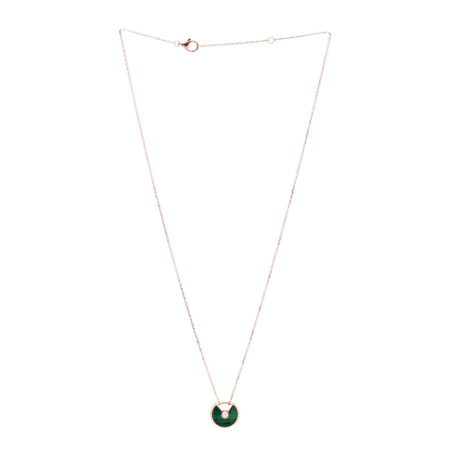 18K Pink Gold Diamond Malachite XS Amulette de Cartier Pendant Necklace