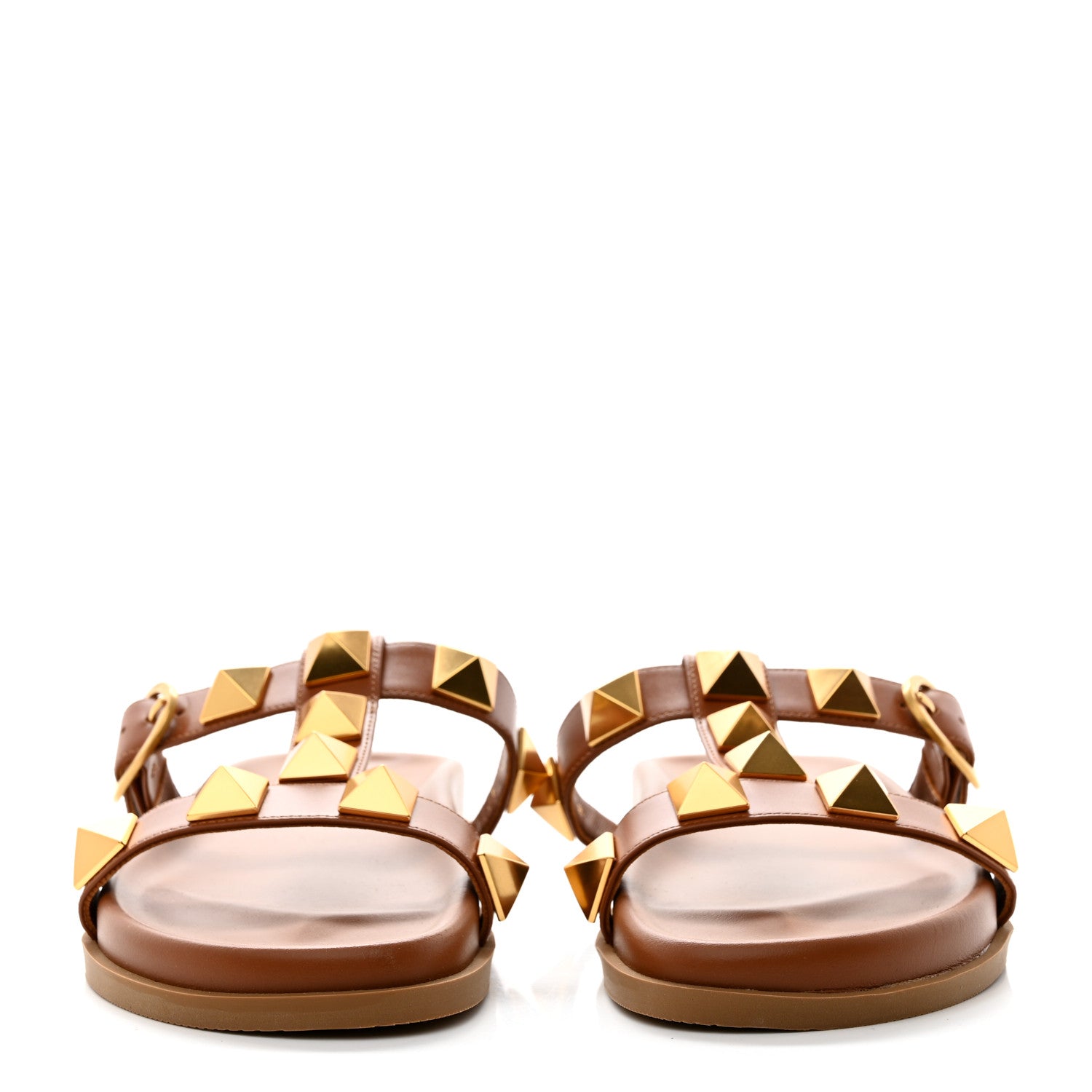 Valentino Garavani Calfskin Roman Stud Flat Slide Sandals 38 Saddle Brown 2 of 8