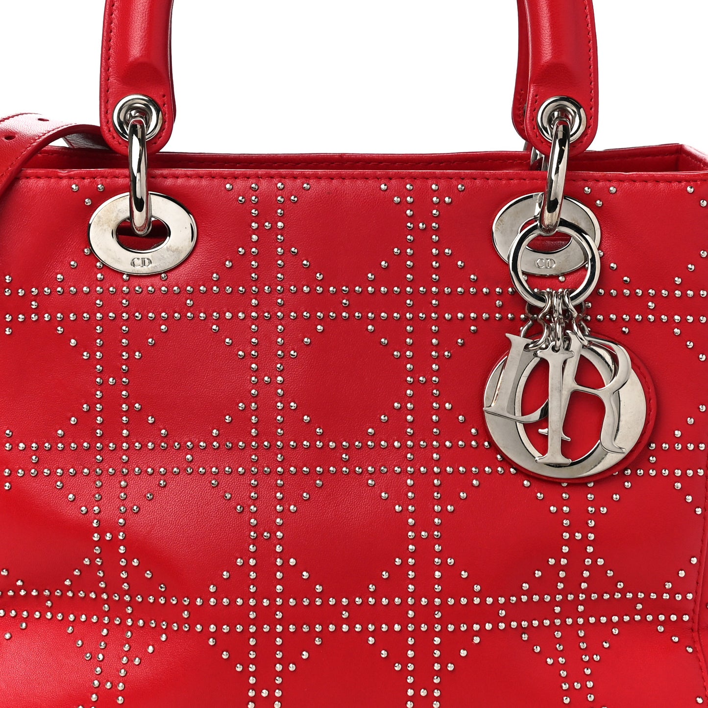 Lambskin Studded Cannage Medium Lady Dior Red