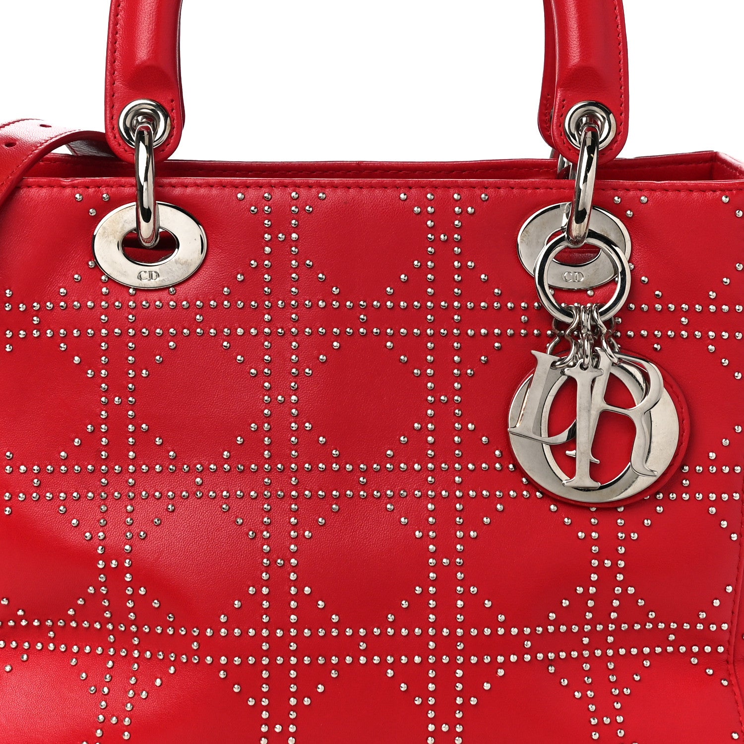 Christian Dior Lambskin Studded Cannage Medium Lady Dior Red 8 of 10