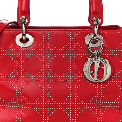 Christian Dior Lambskin Studded Cannage Medium Lady Dior Red 8 of 10