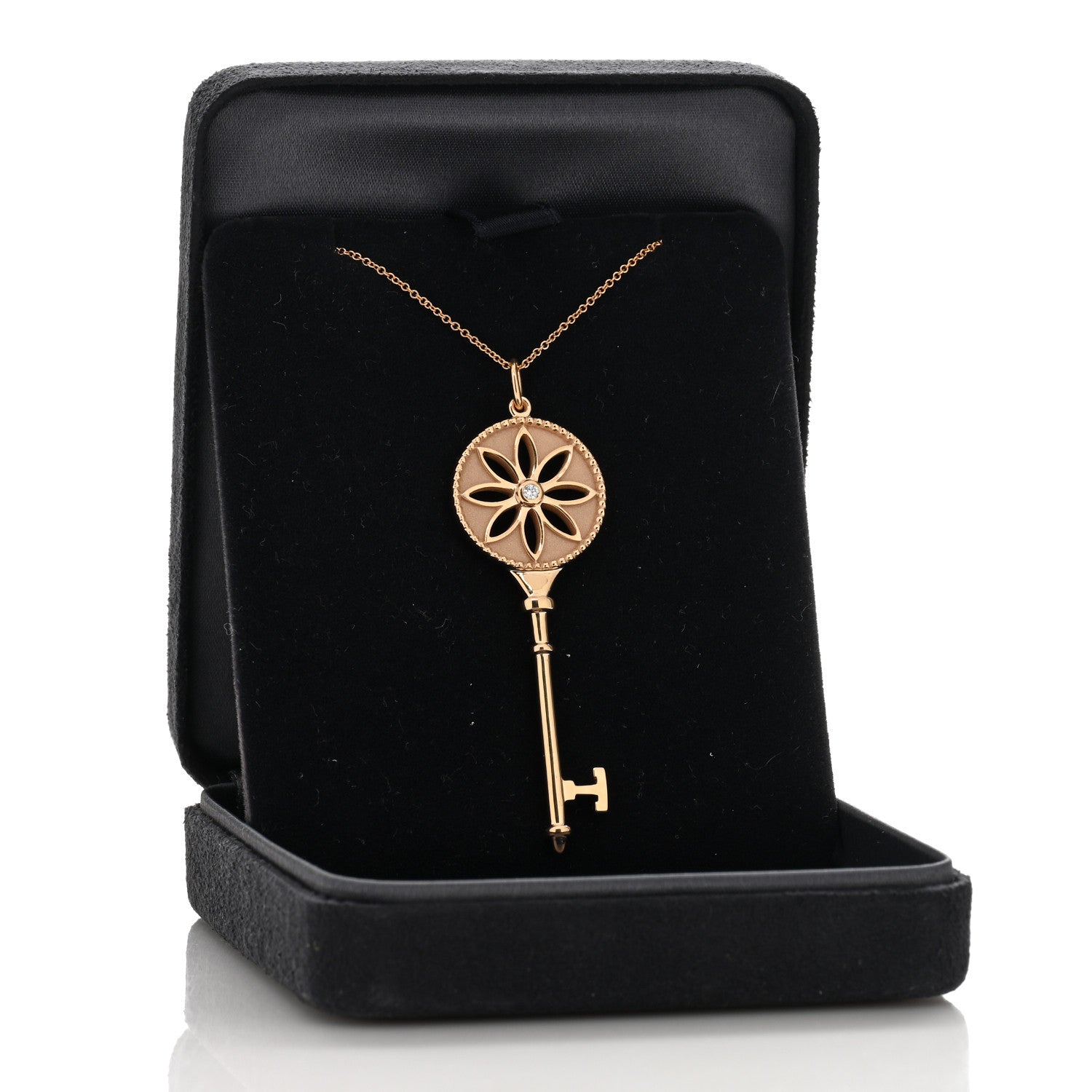 Tiffany 18K Rose Gold Diamond Large Daisy Key Pendant Necklace 5 of 5