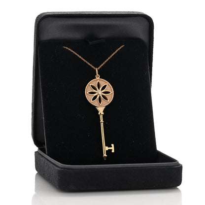 Tiffany 18K Rose Gold Diamond Large Daisy Key Pendant Necklace 5 of 5