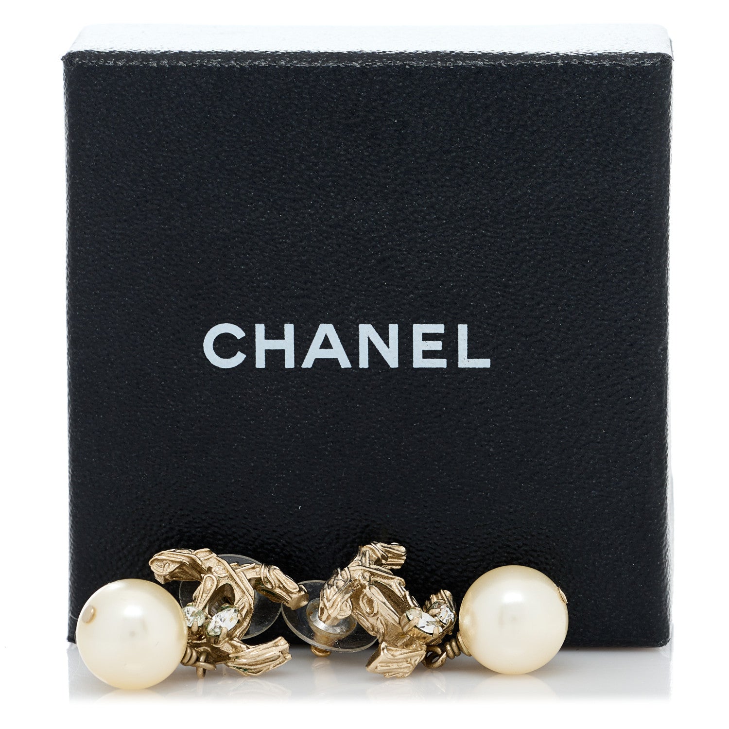 Chanel Pearl Crystal CC Drop Earrings Gold 5 of 5