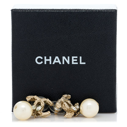 Chanel Pearl Crystal CC Drop Earrings Gold 5 of 5