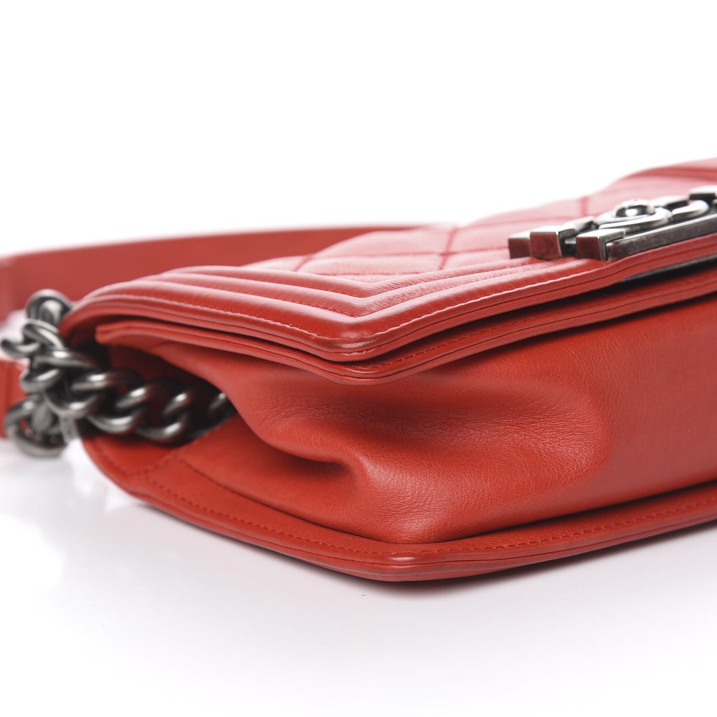 Calfskin Double Stitch Small Boy Flap Red