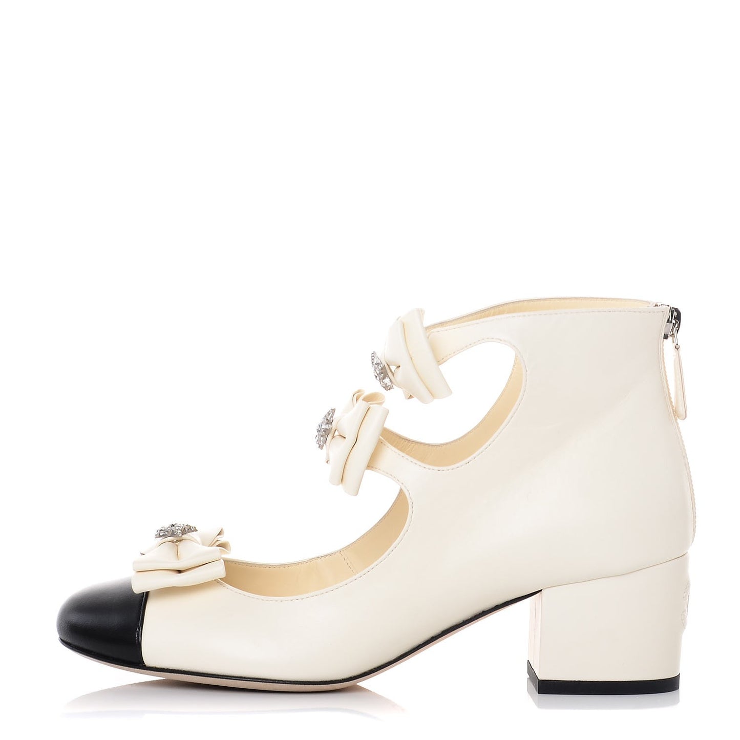 Lambskin Cap Toe Crystal Star Open Ankle Boots 38.5 White Black