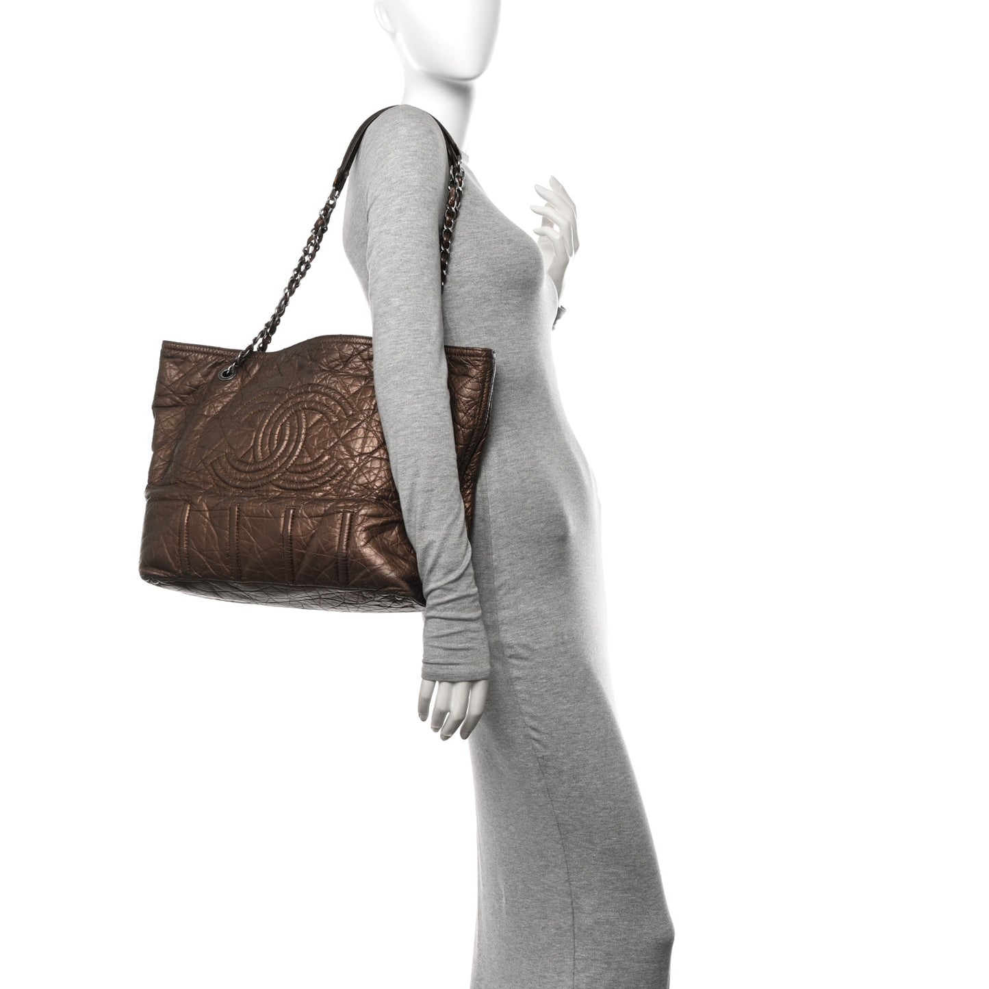 Metallic Aged Calfskin Large Shopping In Moscow Tote Bronze