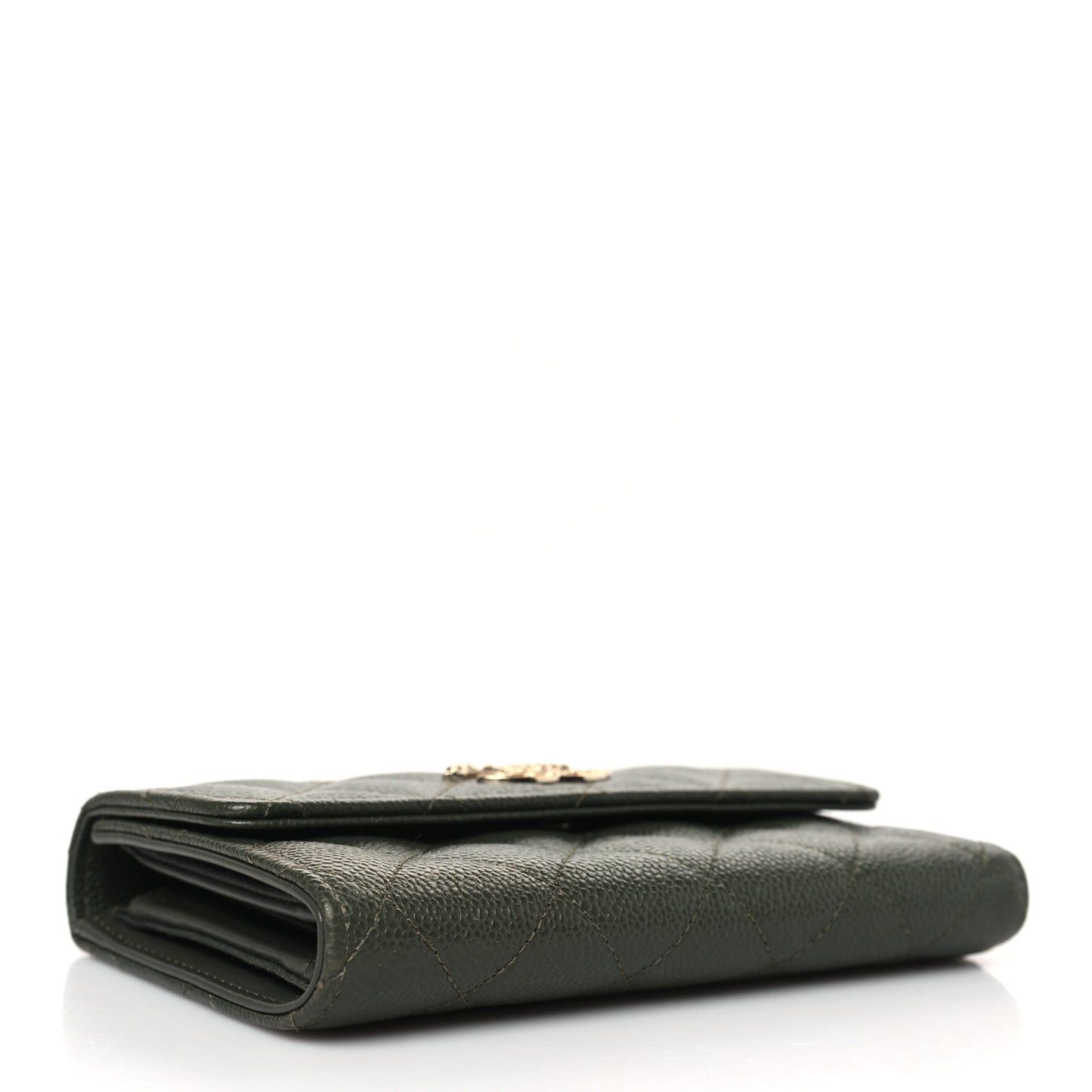 Caviar Quilted Multi Chain CC Medium Tri-Fold Flap Wallet Khaki