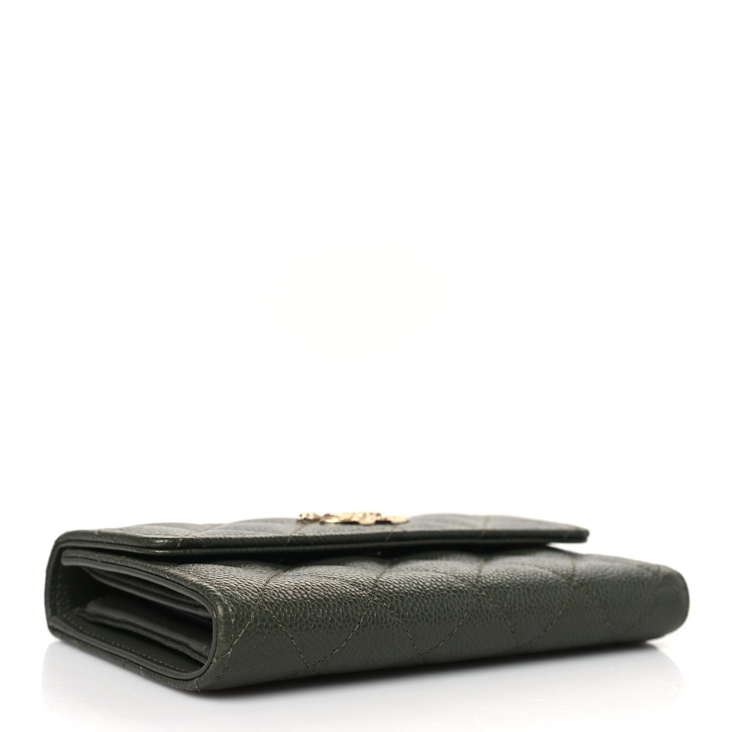 Chanel Caviar Quilted Multi Chain CC Medium Tri-Fold Flap Wallet Khaki 4 of 7