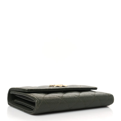 Chanel Caviar Quilted Multi Chain CC Medium Tri-Fold Flap Wallet Khaki 4 of 7