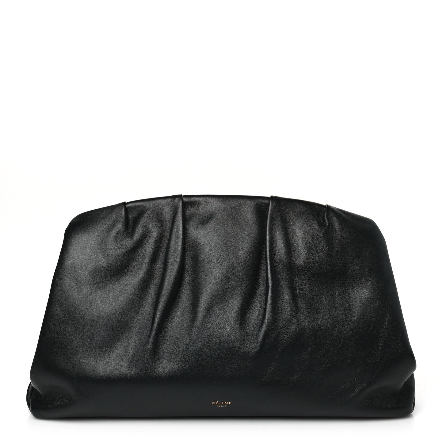 Calfskin Pleated French Lock Clutch Black