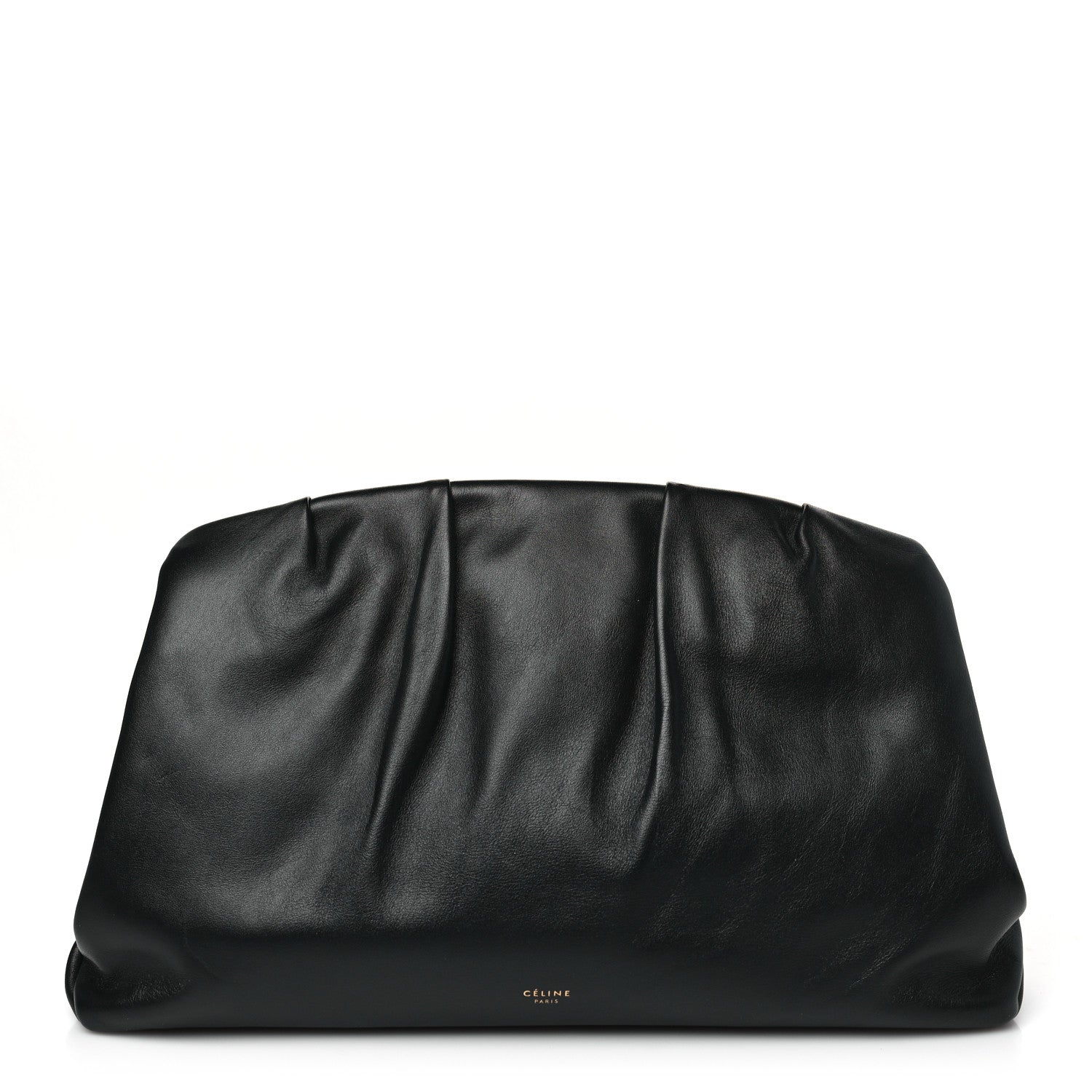 Celine Calfskin Pleated French Lock Clutch Black 1 of 11