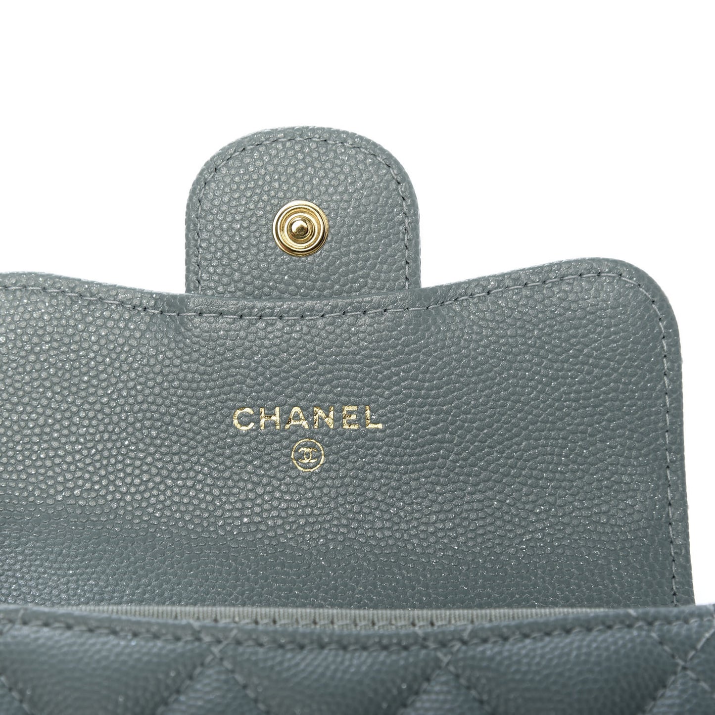 Iridescent Caviar Quilted Flap Card Holder Wallet Light Blue