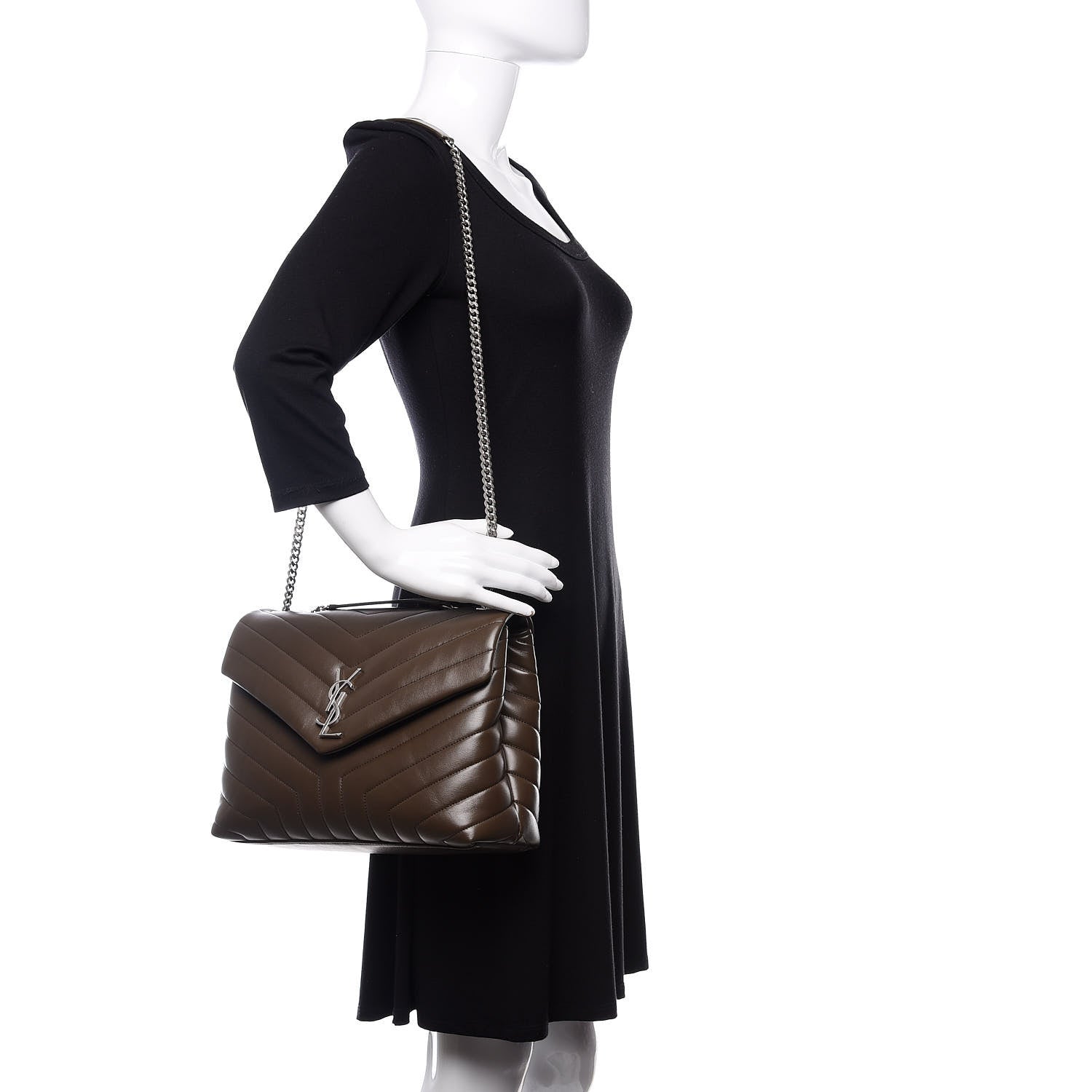 Saint Laurent Calfskin Y Quilted Monogram Medium Loulou Chain Satchel Earth 2 of 10