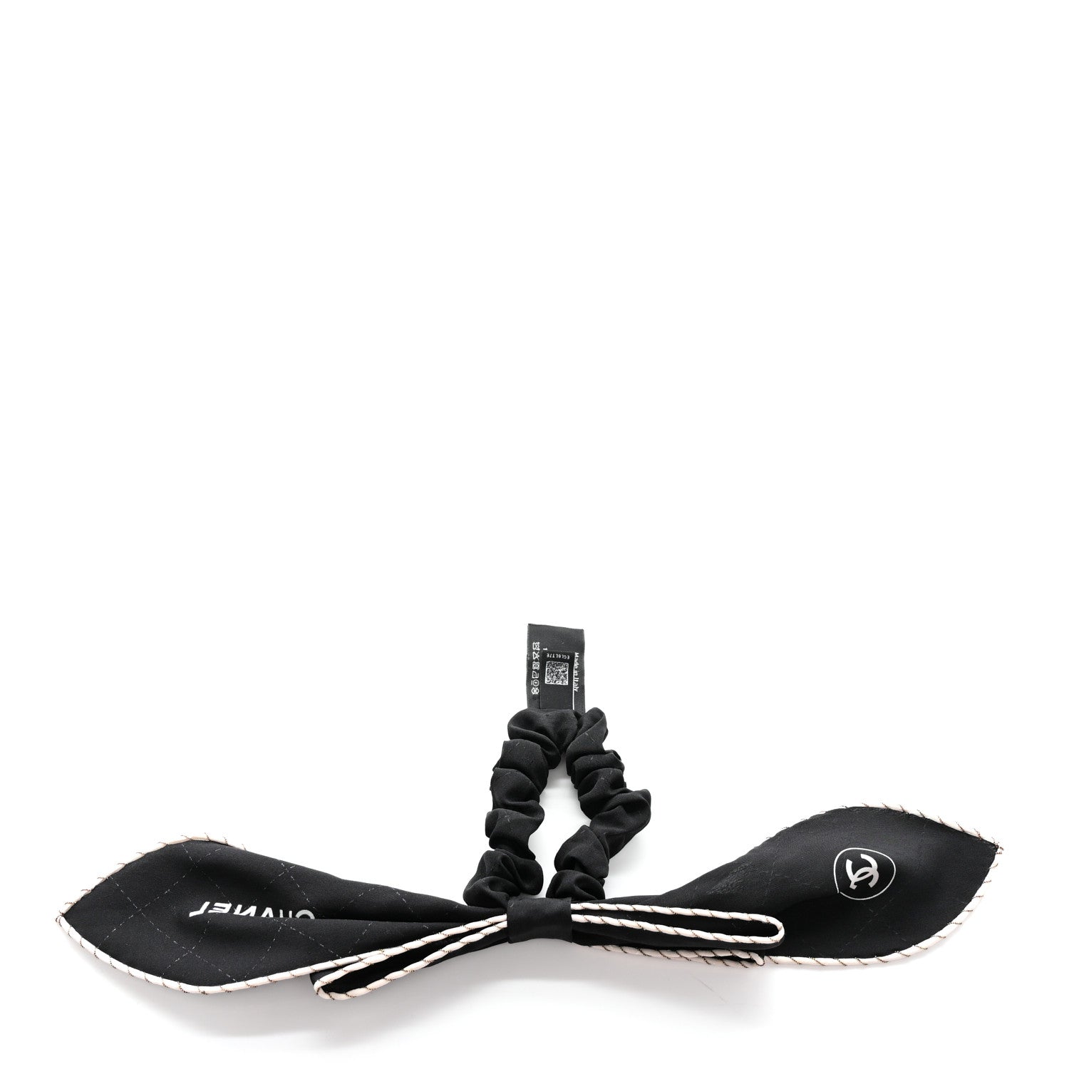 Chanel Silk CC Bow Hair Tie Black Ecru 2 of 5