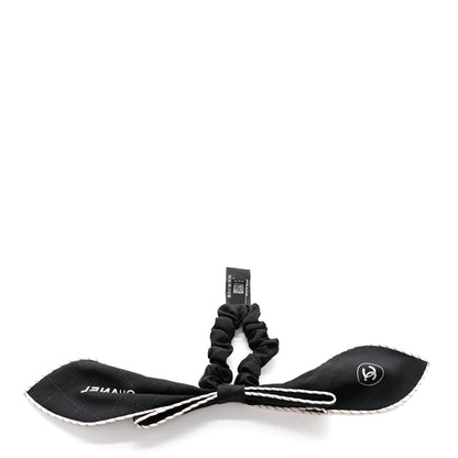 Chanel Silk CC Bow Hair Tie Black Ecru 2 of 5
