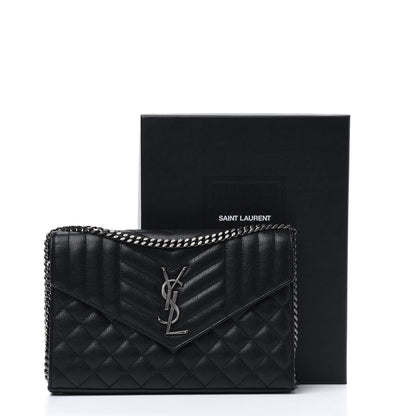 Saint Laurent Sheepskin Tri-Quilt Monogram Envelope Chain Wallet Black 13 of 13