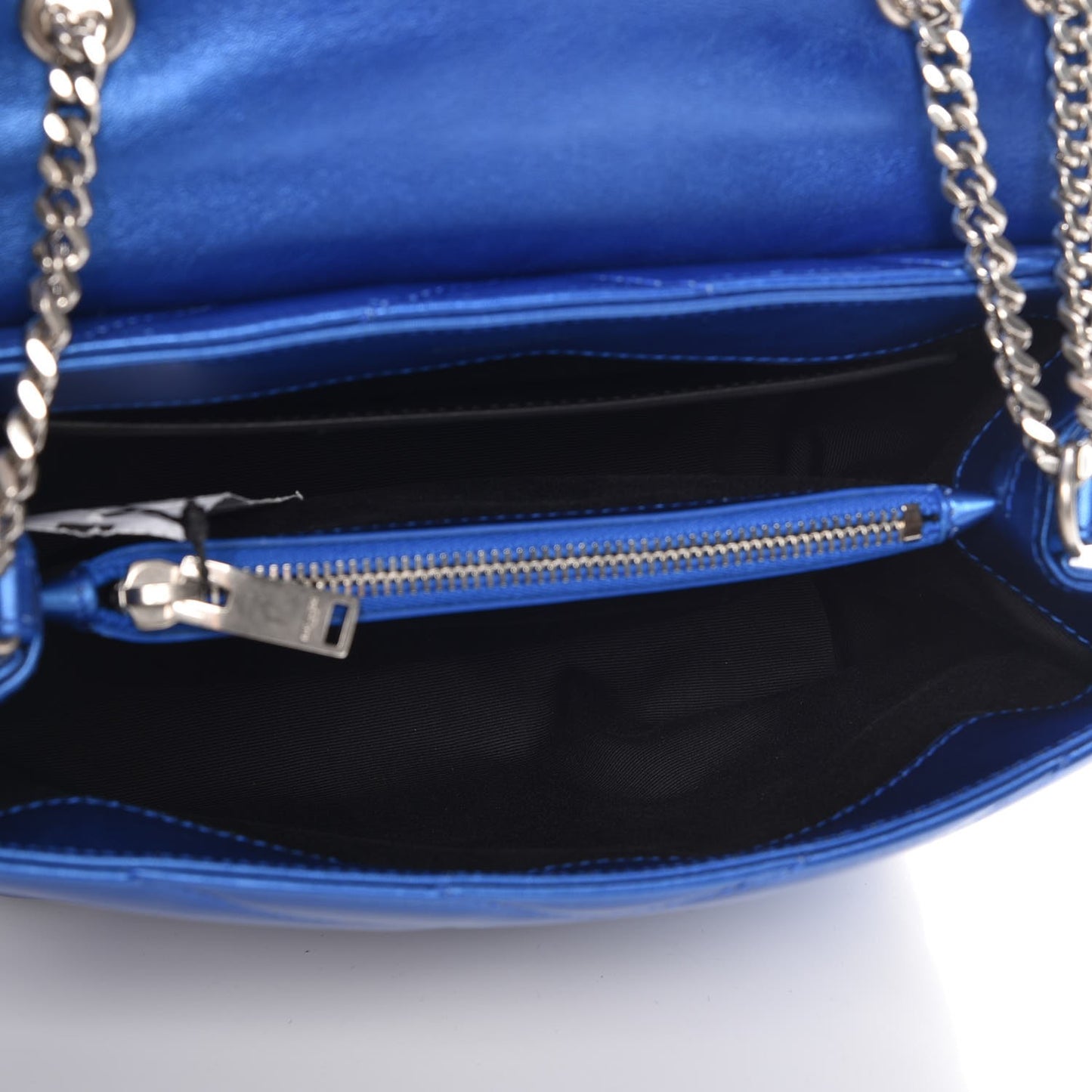 Metallic Calfskin Y Quilted Monogram Small Loulou Chain Satchel Blue Royal