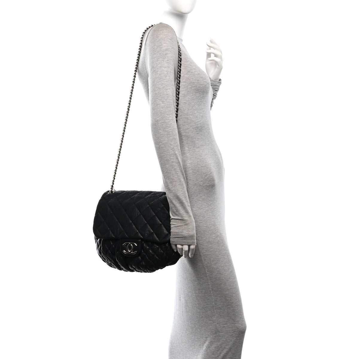 Washed Lambskin Quilted Large Chain Around Messenger Black