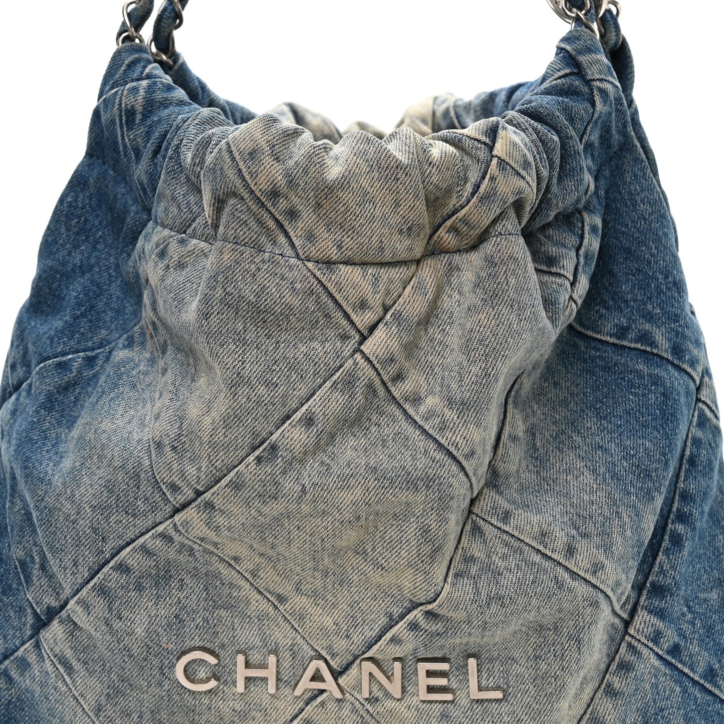 Denim Quilted Small Chanel 22 Blue