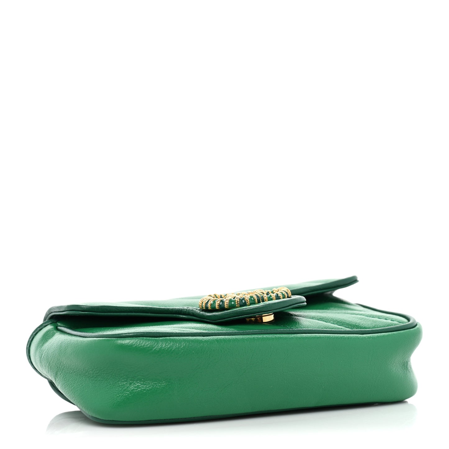 Azalea Calfskin Enamel Matelasse Diagonal Super Mini Torchon GG Marmont Shoulder Bag New Shamarock Emerald
