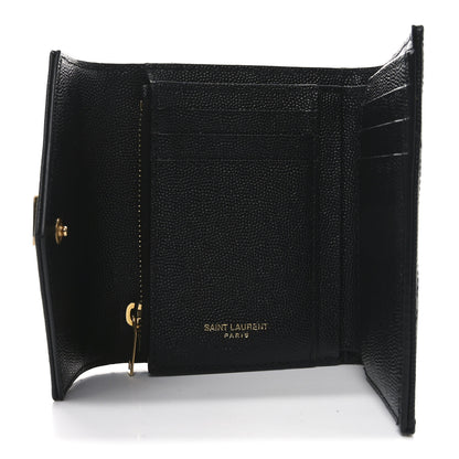 Saint Laurent Grain De Poudre Matelasse Chevron Monogram Compact Tri Fold Wallet Black 5 of 6