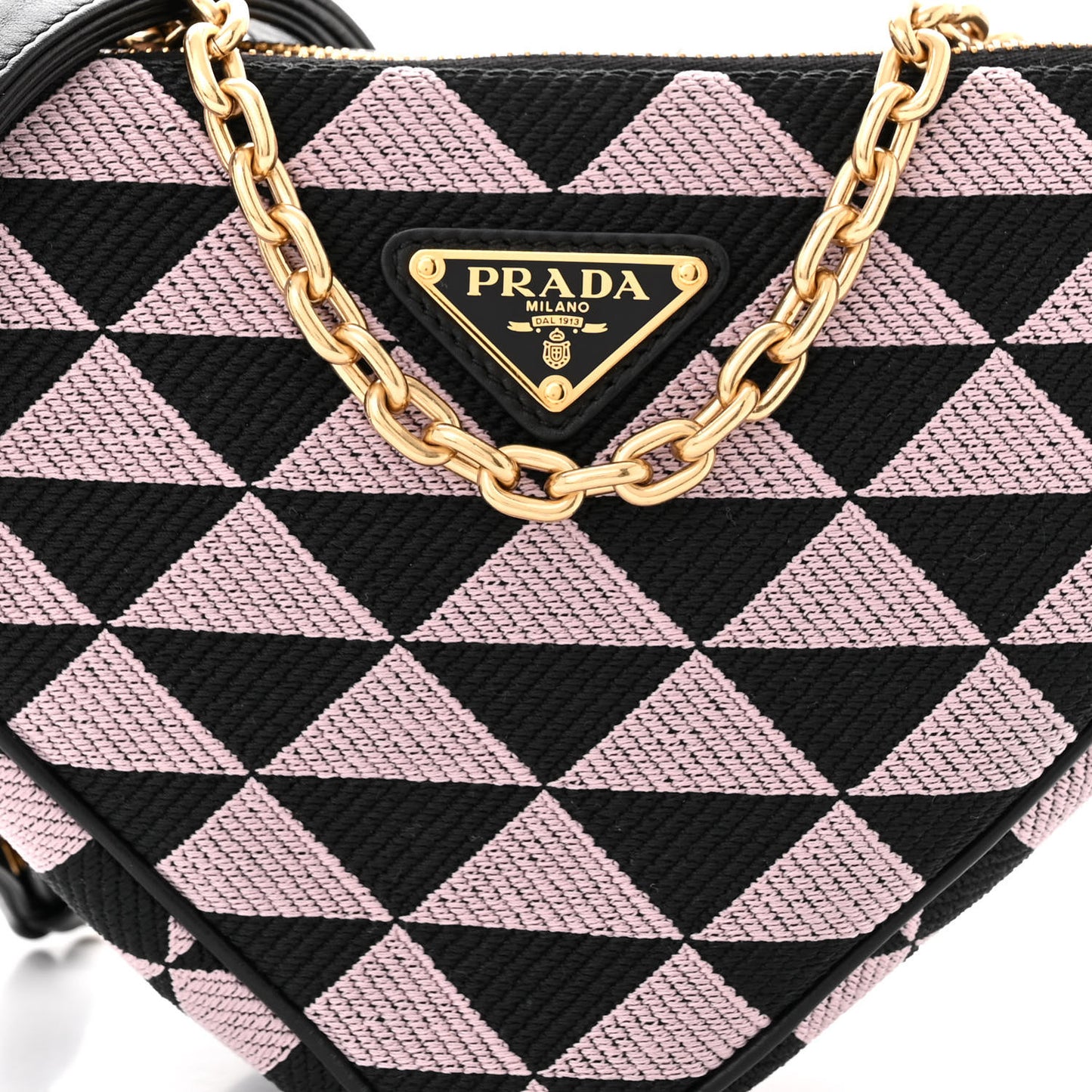 Jacquard Calfskin Triangolo Symbole Embroidered Mini Triangle Double Bag Black Alabastro