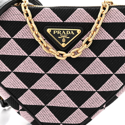 Prada Jacquard Calfskin Triangolo Symbole Embroidered Mini Triangle Double Bag Black Alabastro 9 of 12