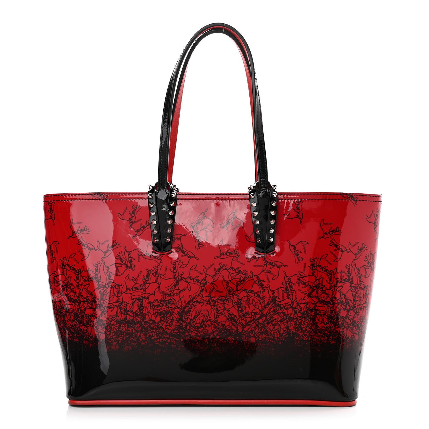 Patent Calfskin Spikes East West Cabata Tote Red Black